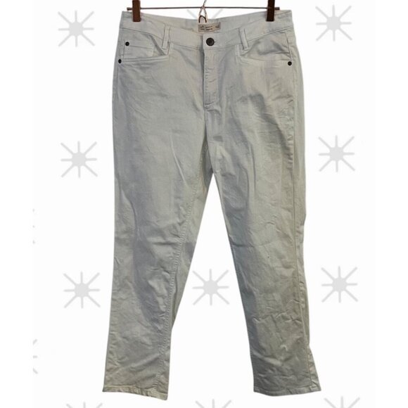 J Jill Womens White Denim Pants Smooth Fit Straight Leg Size 12 Petite 5 Pockets - Picture 1 of 8